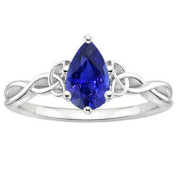 Bague de Fiançailles Solitaire Poire Saphir Bleu Style Vintage 3 Carats