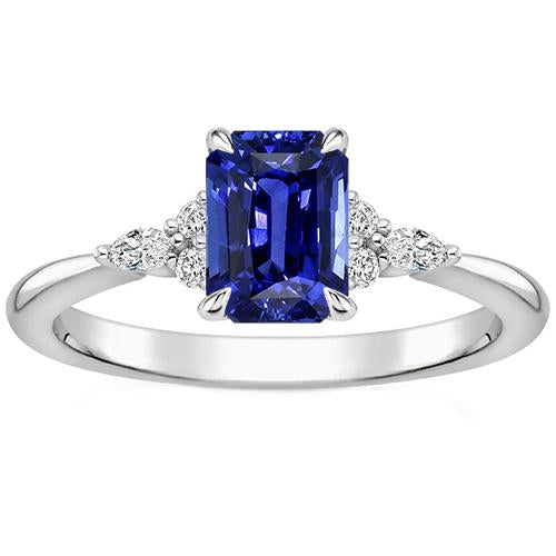 Bague de Fiançailles Style Floral Saphir Bleu Radiant & Diamant 4 Carats - HarryChadEnt.FR