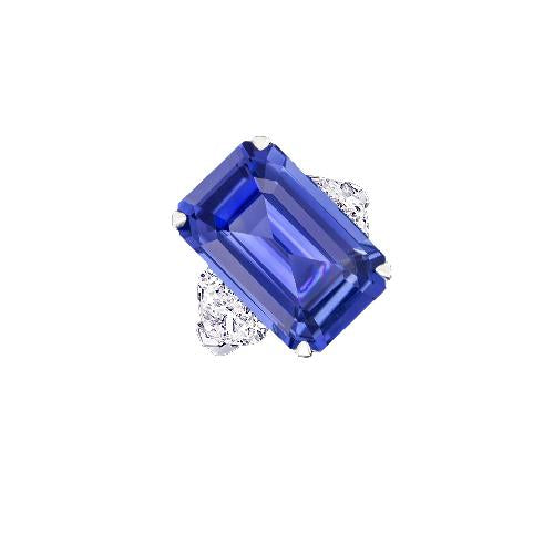 Bague de Fiançailles Trois Pierres Emeraude Ceylan Saphir 3.50 Carats - HarryChadEnt.FR