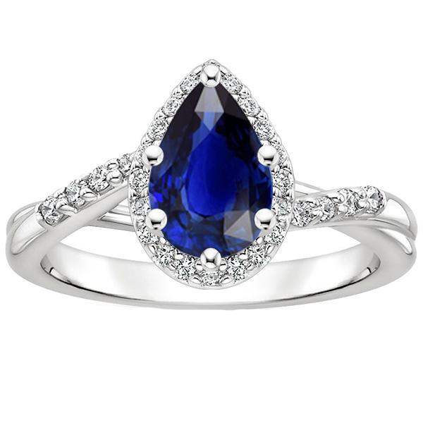 Bague de Fiançailles Twist Style Poire Saphir Bleu & Diamants 5 Carats - HarryChadEnt.FR