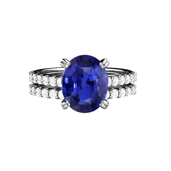 Bague de Mariage Femme Or Diamant & Saphir Bleu Ovale 4.50 Carats - HarryChadEnt.FR