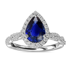 Bague de Mariage Halo Diamant Poire Saphir Sri Lankais 4 Carats