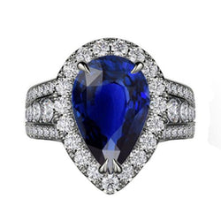 Bague de Mariage Halo Saphir Bleu Femme & Diamants 6 Carats