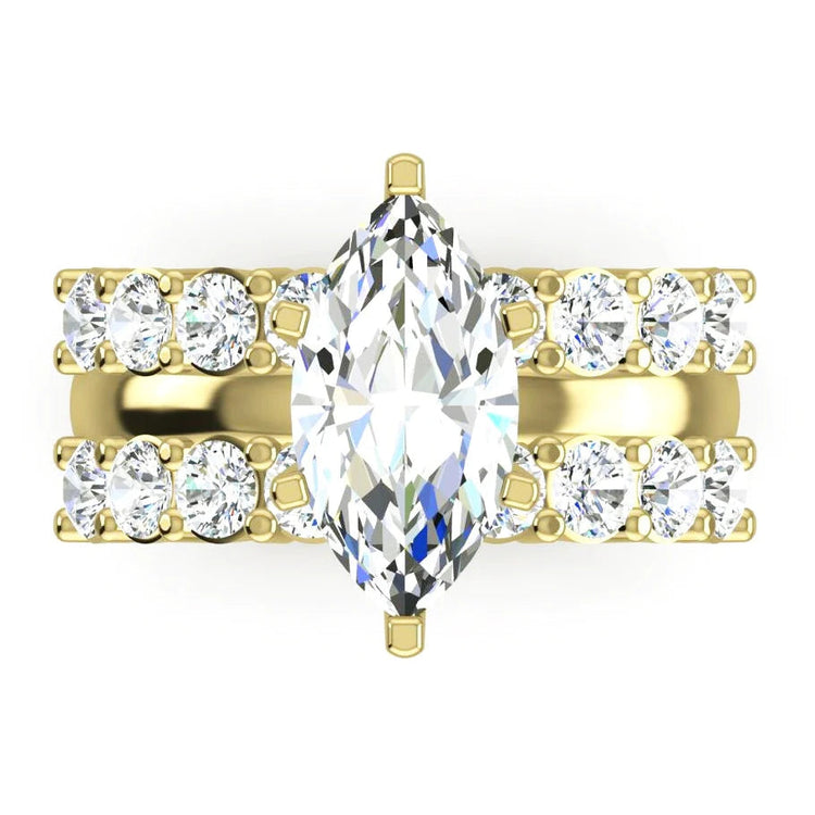 Bague de Mariage Marquise Diamant Bijoux de Mariée Or Jaune