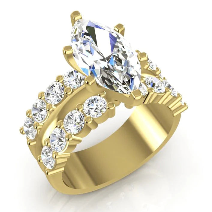 Bague de Mariage Marquise Diamant Bijoux de Mariée Or Jaune