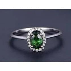 Bague de diamants halo d'émeraude verte ovale de 3.2 ct en or blanc 14k Nouveau