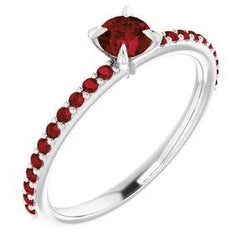 Bague de fiançailles 0.95 Carats Accentué Rubis Birmans Or Blanc 14K