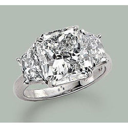 Bague de fiançailles 3 pierres diamant radiant 7 carats or blanc