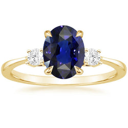 Bague de fiançailles 3 pierres ovale saphir du Sri Lanka & diamants 3 carats