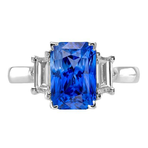 Bague de fiançailles 3 pierres saphir radieux 3 carats diamants émeraude - HarryChadEnt.FR