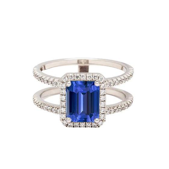 Bague de fiançailles Ceylan Saphir Halo 3 carats Diamant Bijoux - HarryChadEnt.FR