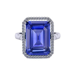 Bague de fiançailles Halo Emeraude Bleu Saphir 4 Carats Or Blanc