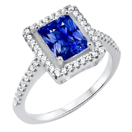 Bague de fiançailles Halo Saphir Bleu Radiant & Diamants 3.50 Carats - HarryChadEnt.FR