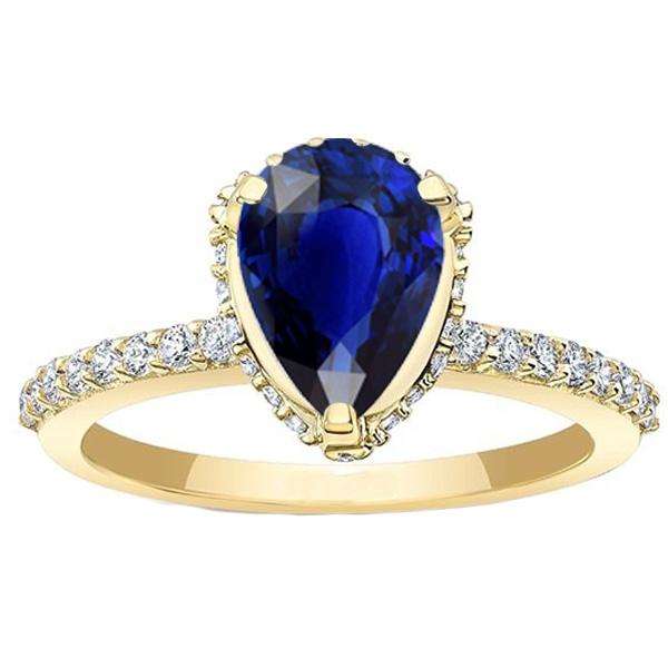 Bague de fiançailles Halo Saphir bleu profond et serti de diamants 5 carats - HarryChadEnt.FR