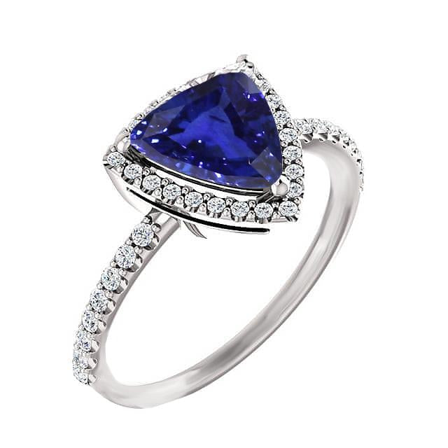 Bague de fiançailles Halo Trillion Ceylan Saphir & Diamants 3 Carats - HarryChadEnt.FR