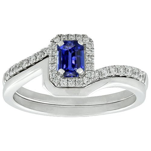 Bague de fiançailles Halo Radiant Sapphire sertie d'un anneau assorti 3 carats - HarryChadEnt.FR