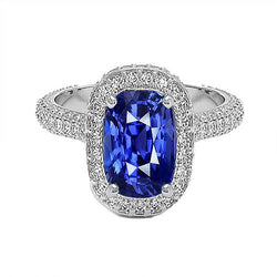 Bague de fiançailles Halo ovale Saphir du Sri Lanka & Diamant 9 Carats Neuf