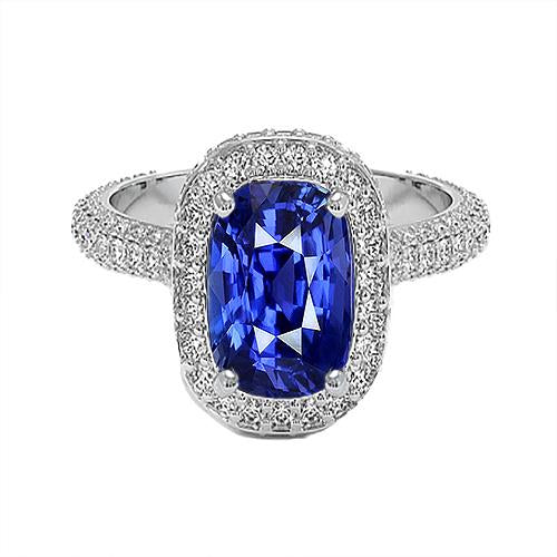 Bague de fiançailles Halo ovale Saphir du Sri Lanka & Diamant 9 Carats Neuf - HarryChadEnt.FR