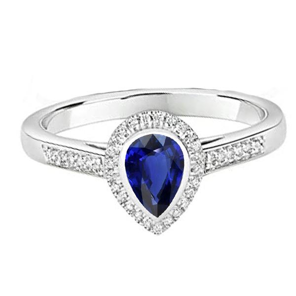 Bague de fiançailles Halo poire saphir bleu avec accents 2.50 carats - HarryChadEnt.FR