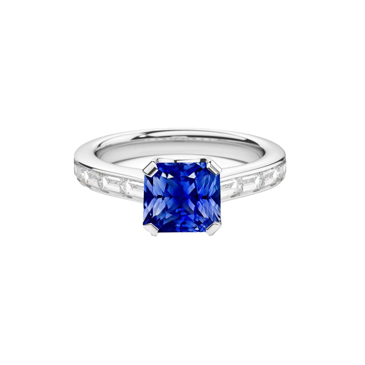 Bague de fiançailles Radiant Sapphire 2 Carats Baguette Accents Channel Set - HarryChadEnt.FR