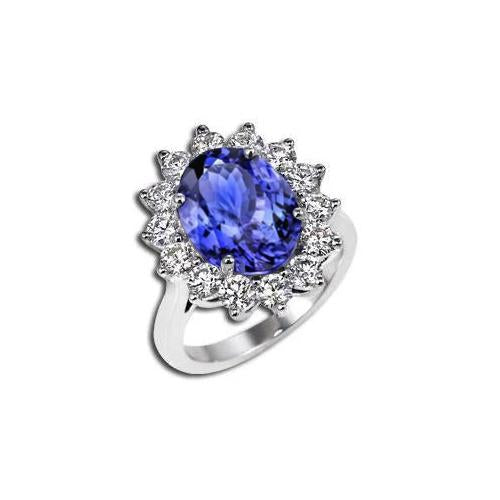 Bague de fiançailles Tanzanite 5.25 Ct avec diamants Or blanc 14K - HarryChadEnt.FR