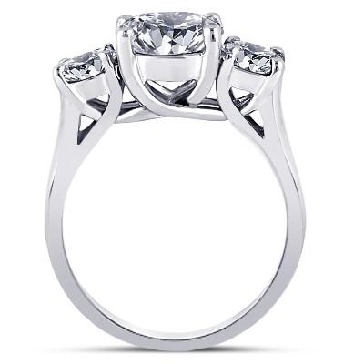 Bague de fiançailles à trois pierres avec diamants ronds 4 carats en or blanc 14K - HarryChadEnt.FR