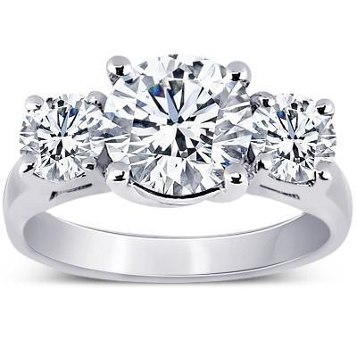 Bague de fiançailles à trois pierres avec diamants ronds 4 carats en or blanc 14K - HarryChadEnt.FR