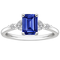 Bague de fiançailles avec accents saphir bleu émeraude et diamant 4 carats