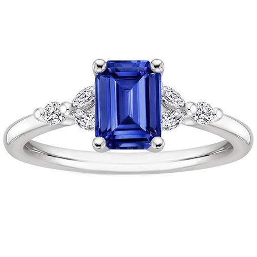 Bague de fiançailles avec accents saphir bleu émeraude et diamant 4 carats - HarryChadEnt.FR