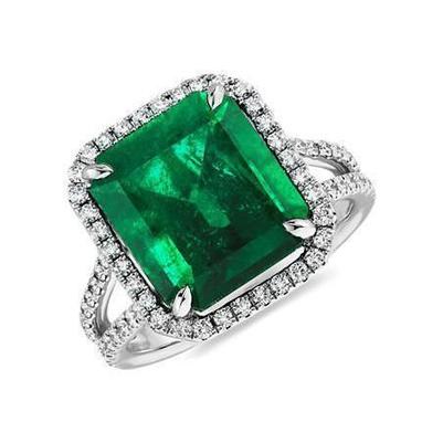 Bague de fiançailles avec diamant vert émeraude 10.50 carats WG 14K - HarryChadEnt.FR