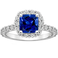 Bague de fiançailles avec halo de diamants et pierres précieuses 3.25 carats. saphir de Ceylan neuf