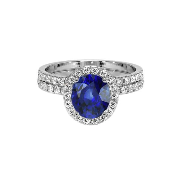 Bague de fiançailles avec halo de saphir bleu ovale sertie en or blanc 10.25 carats - HarryChadEnt.FR