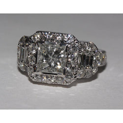 Bague de fiançailles avec insert en diamant taille princesse Enhancer Or 14K 4 Ct