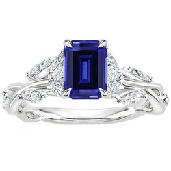 Bague de fiançailles avec pierres latérales Saphir de Ceylan et diamant 4.50 carats