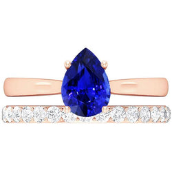Bague de fiançailles avec pierres précieuses poire et anneau de diamants en or rose 4 carats