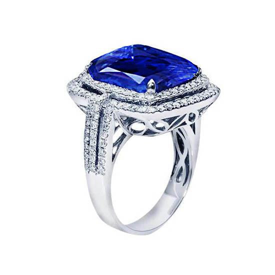 Bague de fiançailles avec saphir bleu de Ceylan coussin et diamant rond de 4,51 ct - HarryChadEnt.FR