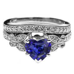 Bague de fiançailles coeur bleu saphir ensemble papillon style 4 carats