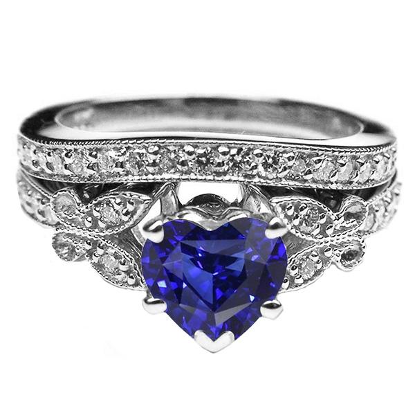 Bague de fiançailles coeur bleu saphir ensemble papillon style 4 carats - HarryChadEnt.FR