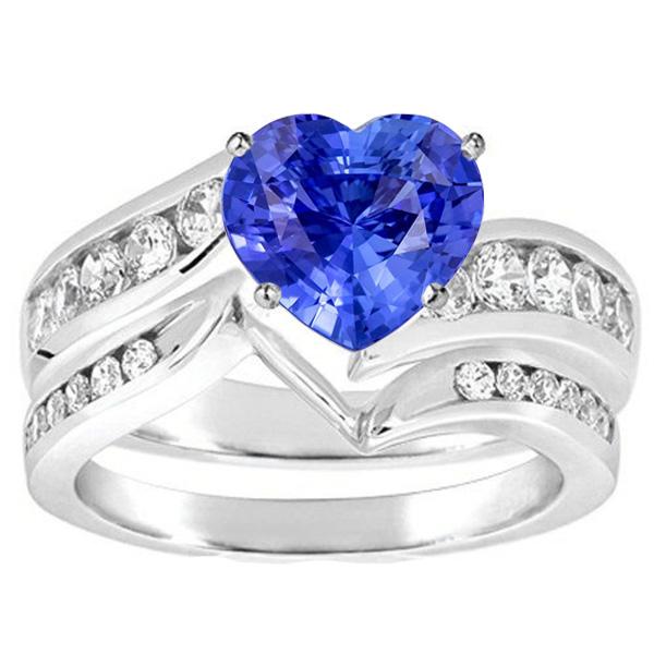 Bague de fiançailles coeur de fiançailles en or blanc et saphir bleu serti 4 carats - HarryChadEnt.FR