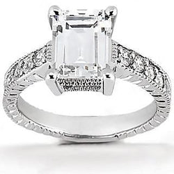 Bague de fiançailles diamant 1.50 ct. Style Vintage Or Blanc 14K