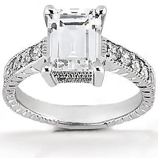 Bague de fiançailles diamant 1.50 ct. Style Vintage Or Blanc 14K - HarryChadEnt.FR