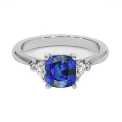 Bague de fiançailles diamant 3 pierres avec un saphir bleu 2.75 carats Nouveau