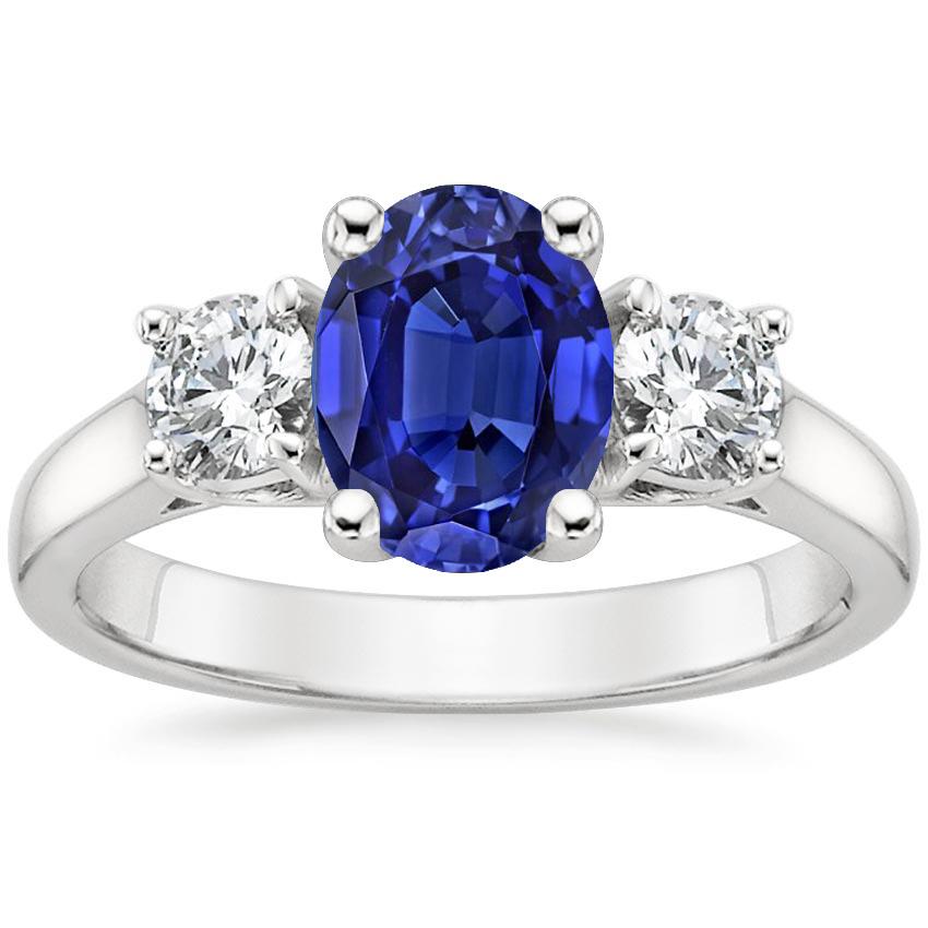 Bague de fiançailles diamant 3 pierres ovale saphir bleu 2.50 carats - HarryChadEnt.FR