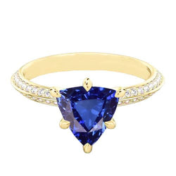 Bague de fiançailles diamant 6 griffes trillion saphir de Ceylan 2.50 carats