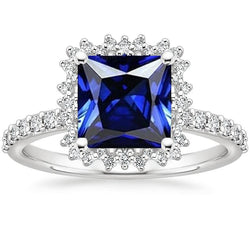 Bague de fiançailles diamant Halo Ceylan Saphir Sunburst Style 6.25 Carat