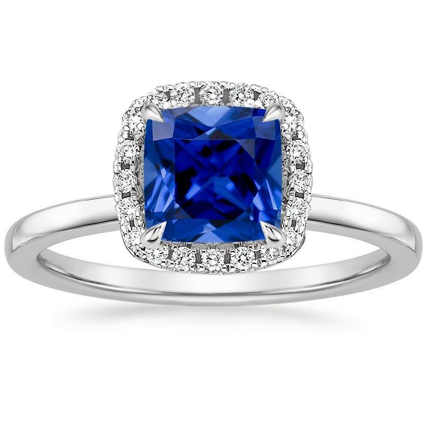 Bague de fiançailles diamant Halo sertie de griffes or saphir bleu 2.75 carats - HarryChadEnt.FR