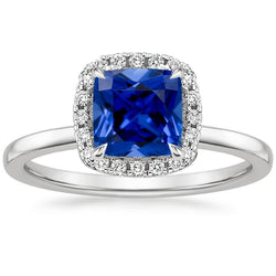 Bague de fiançailles diamant Halo sertie de griffes or saphir bleu 2.75 carats
