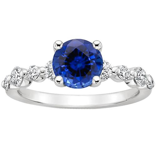 Bague de fiançailles diamant avec centre de saphir bleu 3 carats or blanc - HarryChadEnt.FR