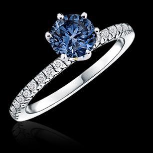 Bague de fiançailles diamant bleu 2 carats 6 griffes pierre précieuse - HarryChadEnt.FR