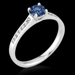 Bague de fiançailles diamant bleu rond 1.65 ct. pierre précieuse